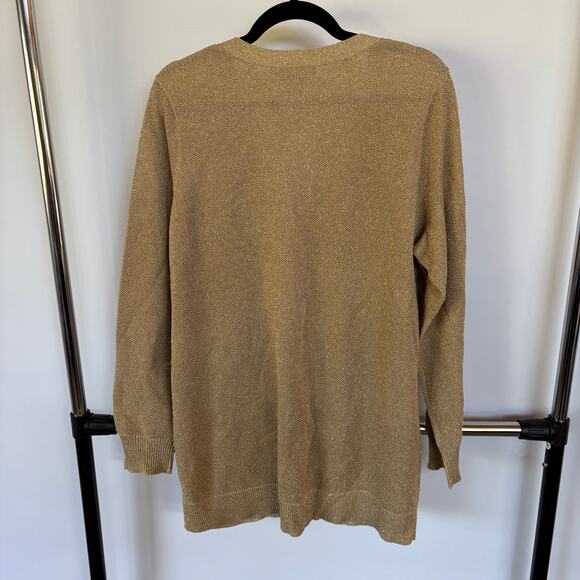 Lauren Ralph Lauren Gold Metallic Cardigan Sweater Silk Blend Holiday 1X NWT - Picture 3 of 9